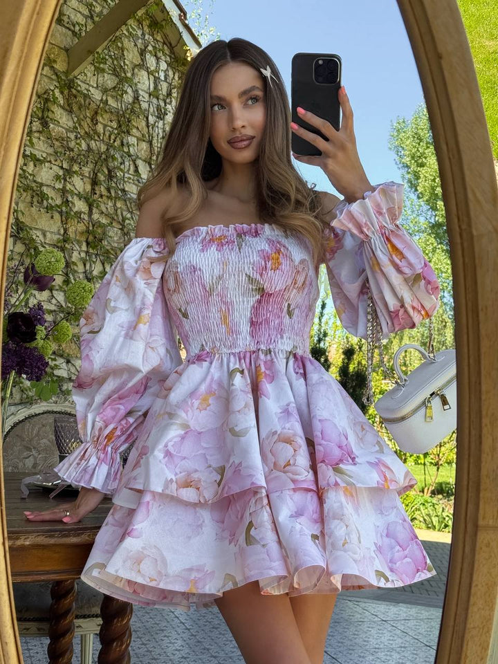 Pink flowers mini dress “Vesta”