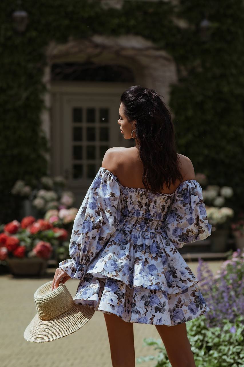 Blue flowers mini dress “Vesta”