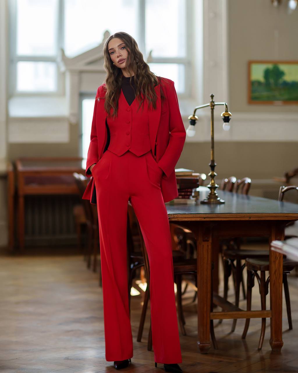 Red three piece suit "Ultra classy"