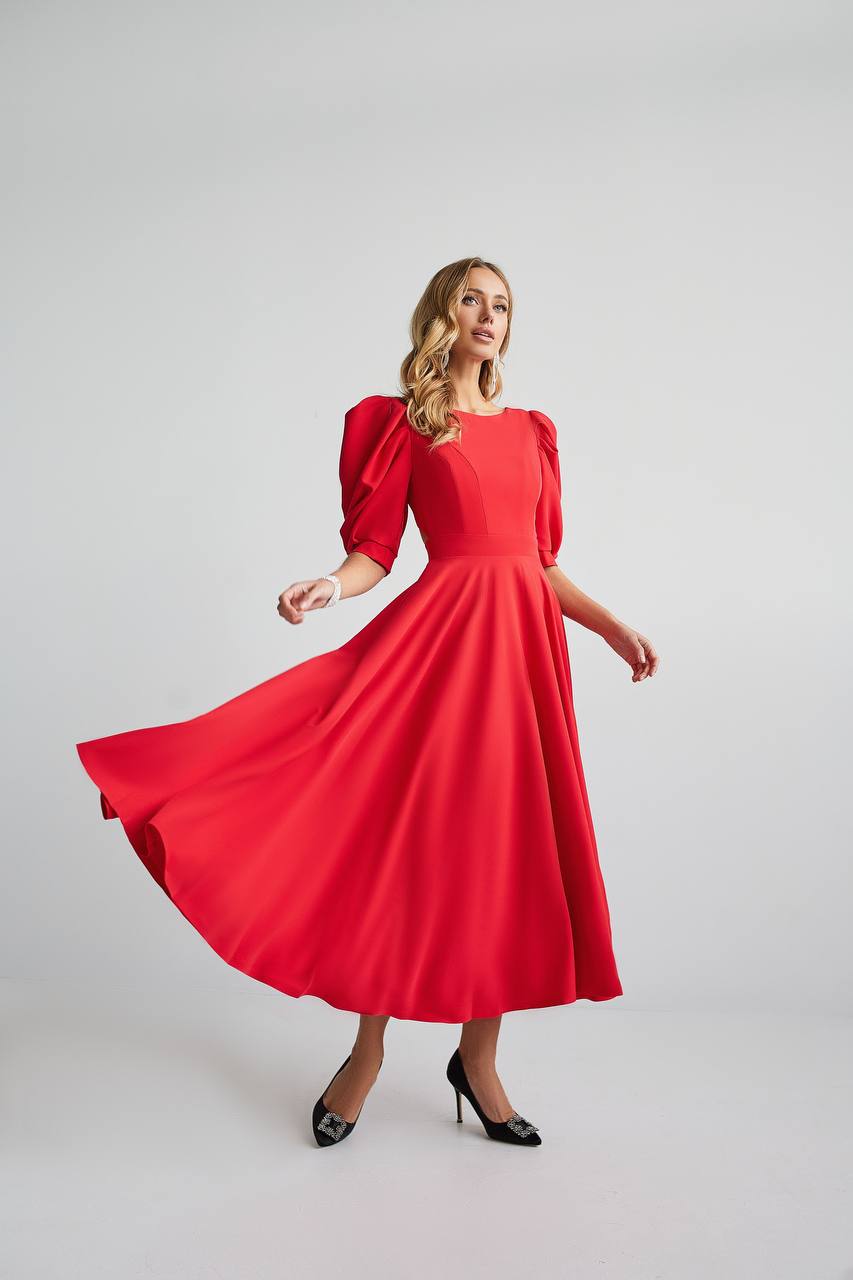 RAUDONA MIDI SUKNELĖ "OPEN BACK PEARL"