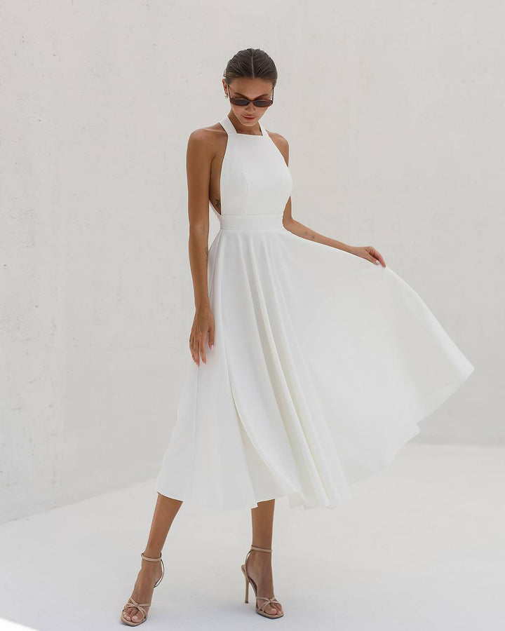 Balta midi suknelė "Bow tie back"