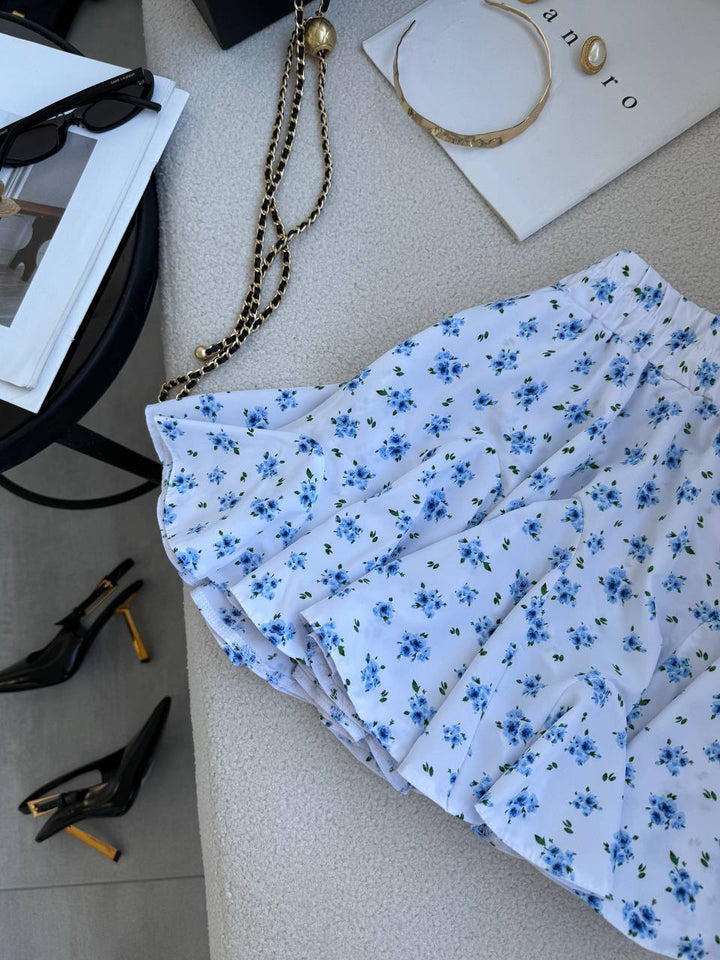 White with flowers skirt-shorts “Melania”