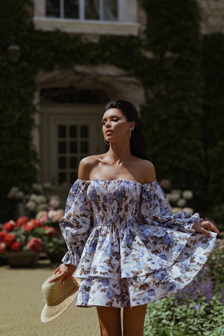 Blue flowers mini dress “Vesta”