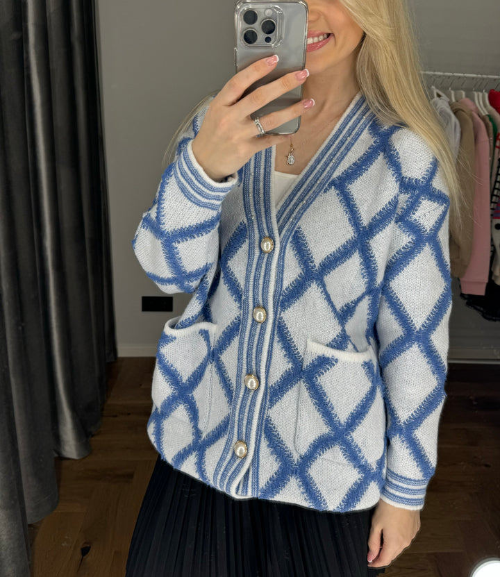 Mėlynas kardiganas su sagomis