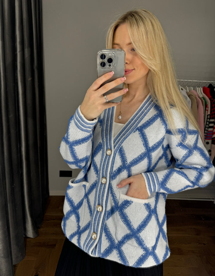 Mėlynas kardiganas su sagomis