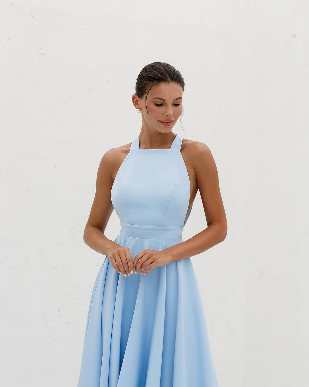 Žydra midi suknelė "Bow tie back"