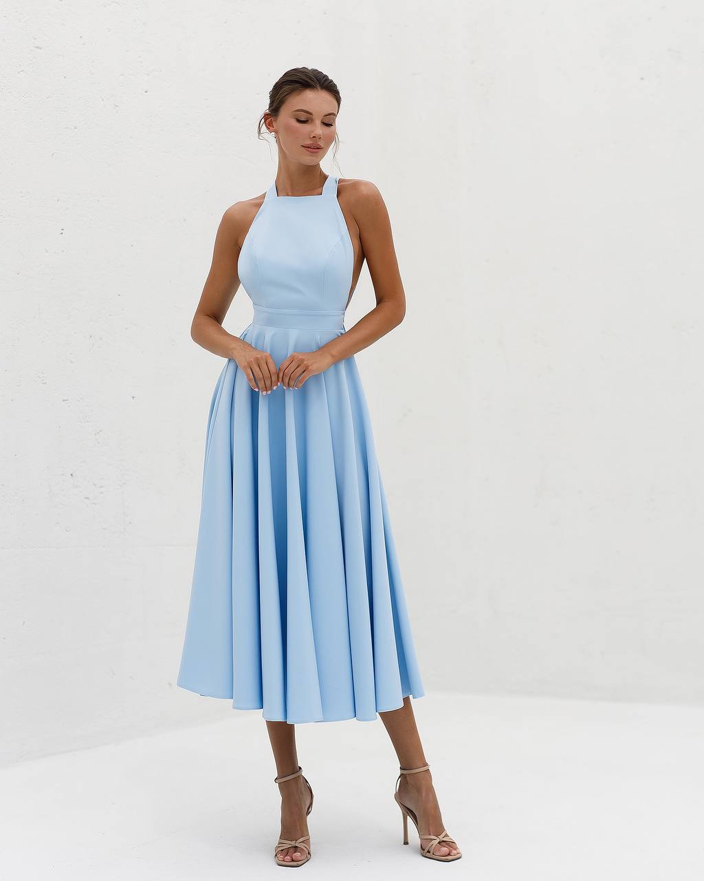 Žydra midi suknelė "Bow tie back"