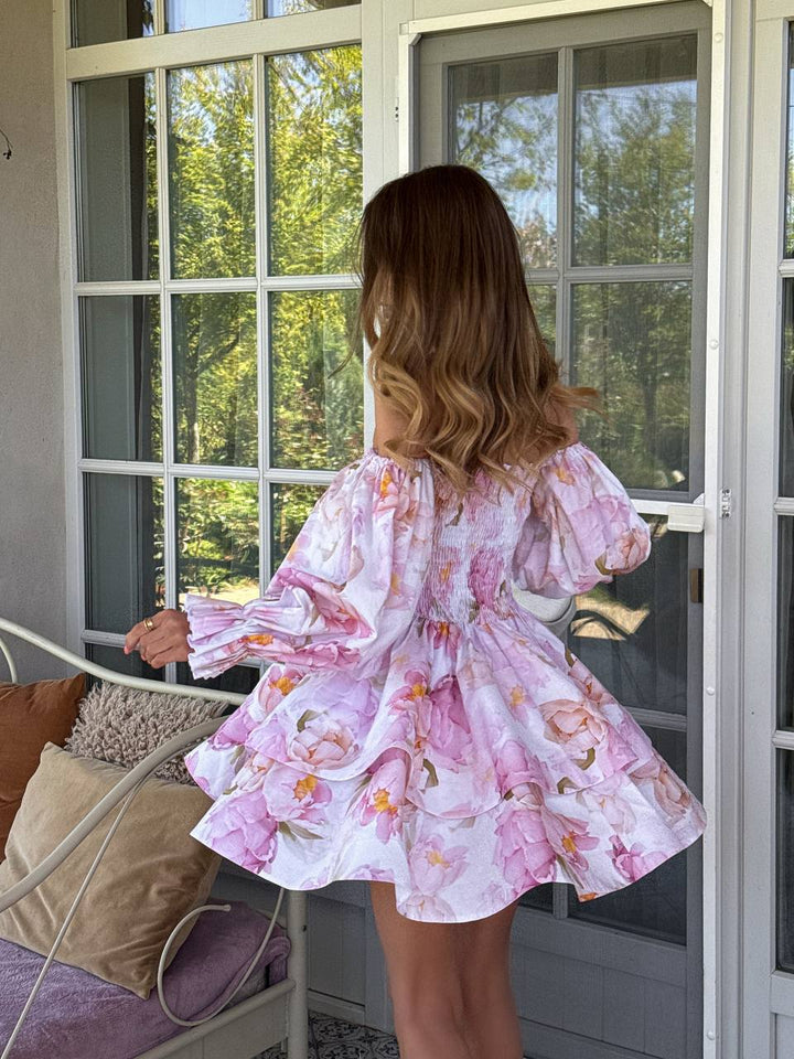 Pink flowers mini dress “Vesta”