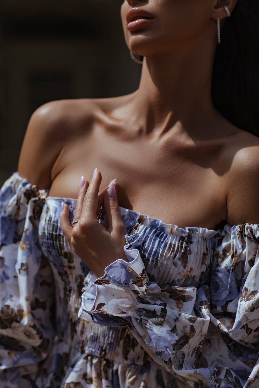 Blue flowers mini dress “Vesta”