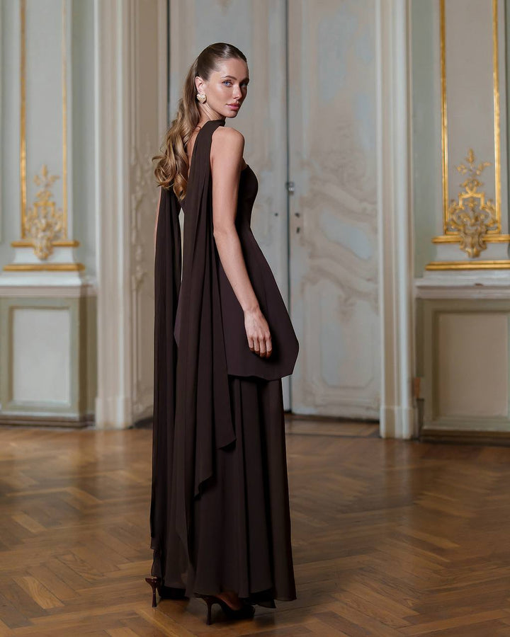 Trijų dalių šokoladinės spalvos suknelė „Nitena“