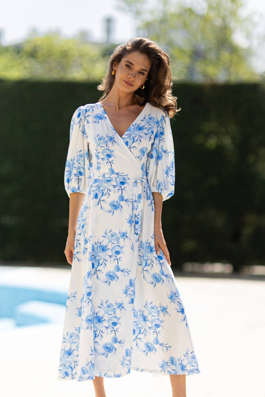 Lininė suknelė su gėlių raštais "Arija"