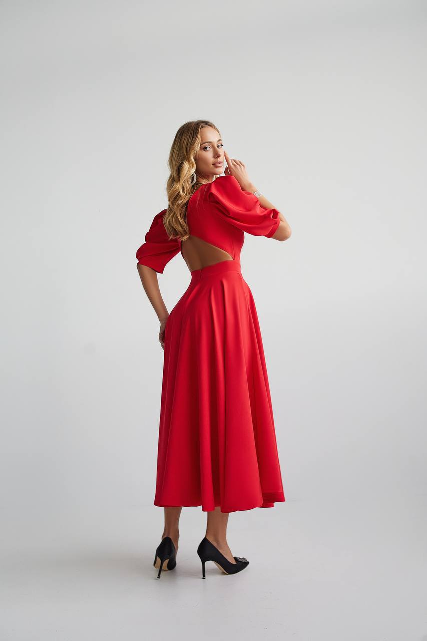 RAUDONA MIDI SUKNELĖ "OPEN BACK PEARL"