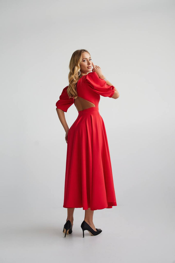 RAUDONA MIDI SUKNELĖ "OPEN BACK PEARL"