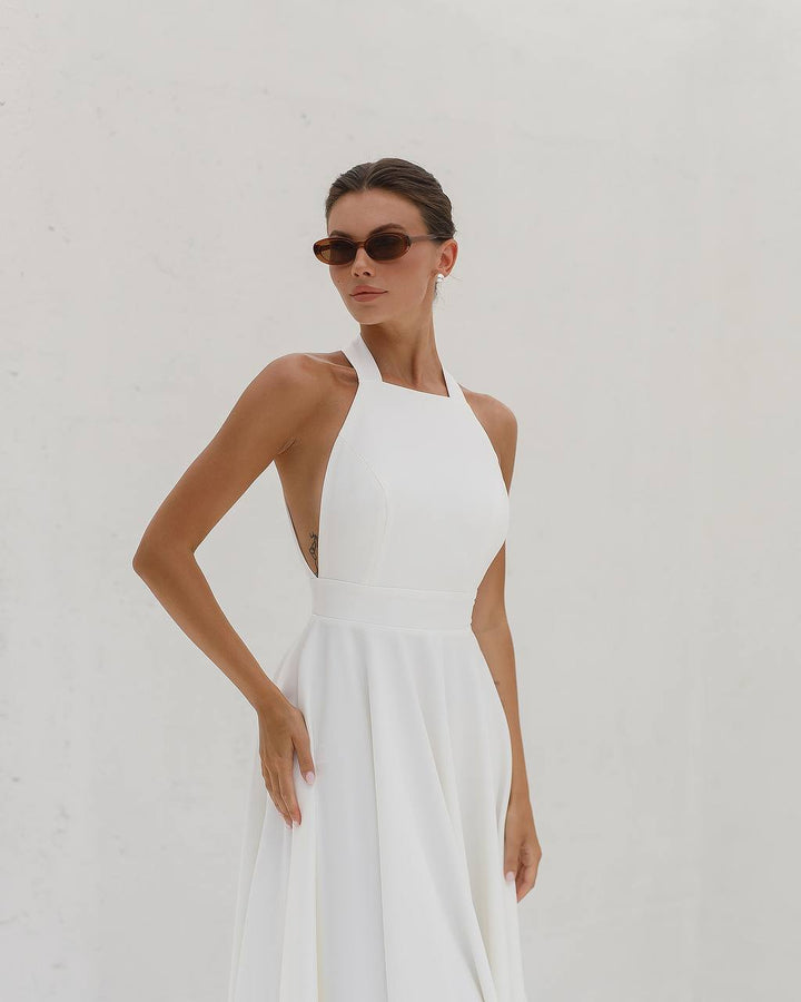 Balta midi suknelė "Bow tie back"