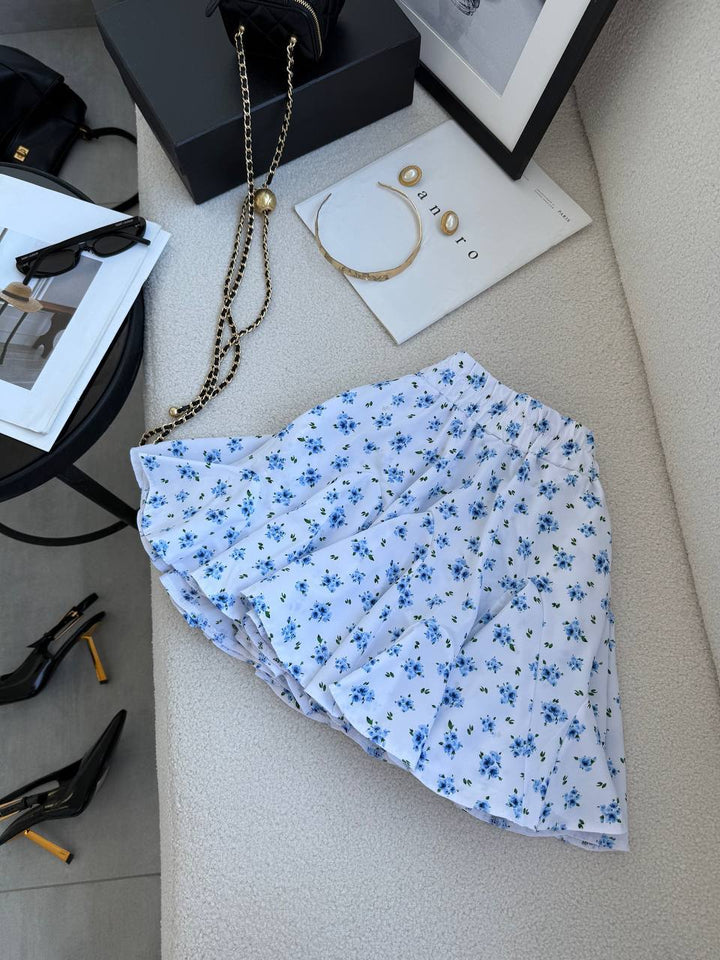 White with flowers skirt-shorts “Melania”