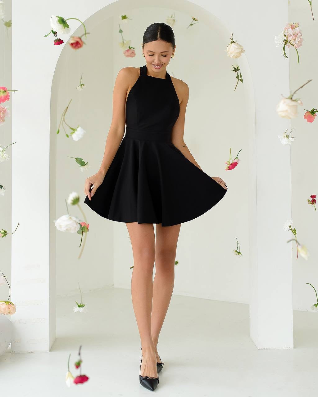 Black mini dress "Bow tie back"