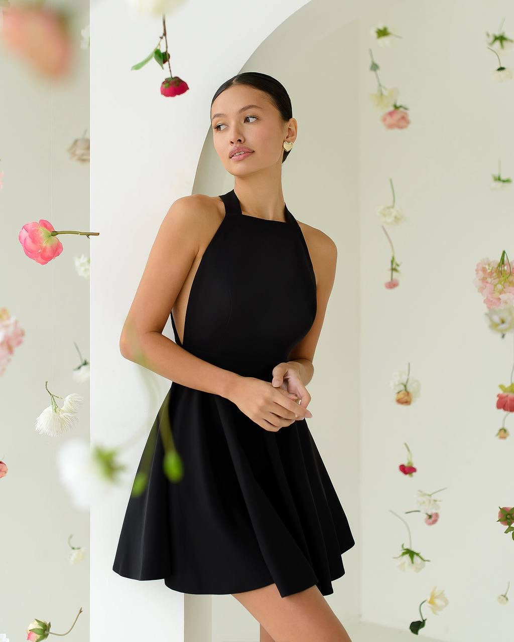 Black mini dress "Bow tie back"