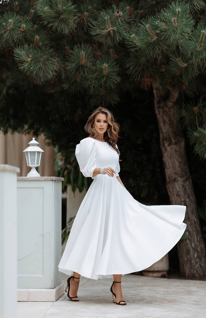 Balta midi suknelė "Open back pearl"