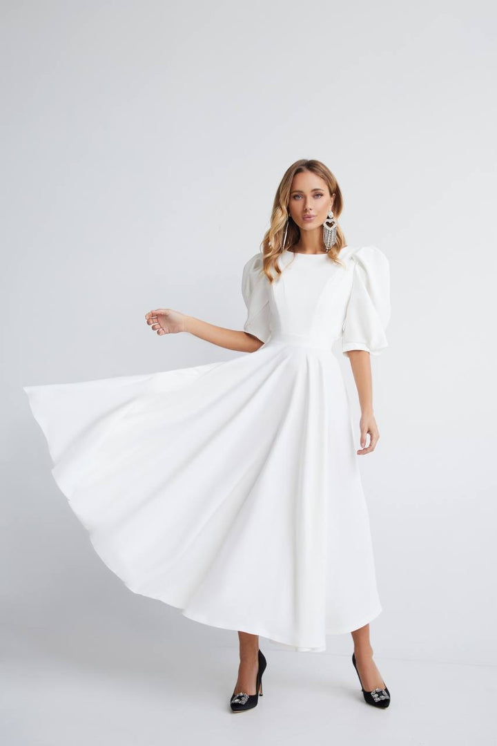 Balta midi suknelė "Open back pearl"