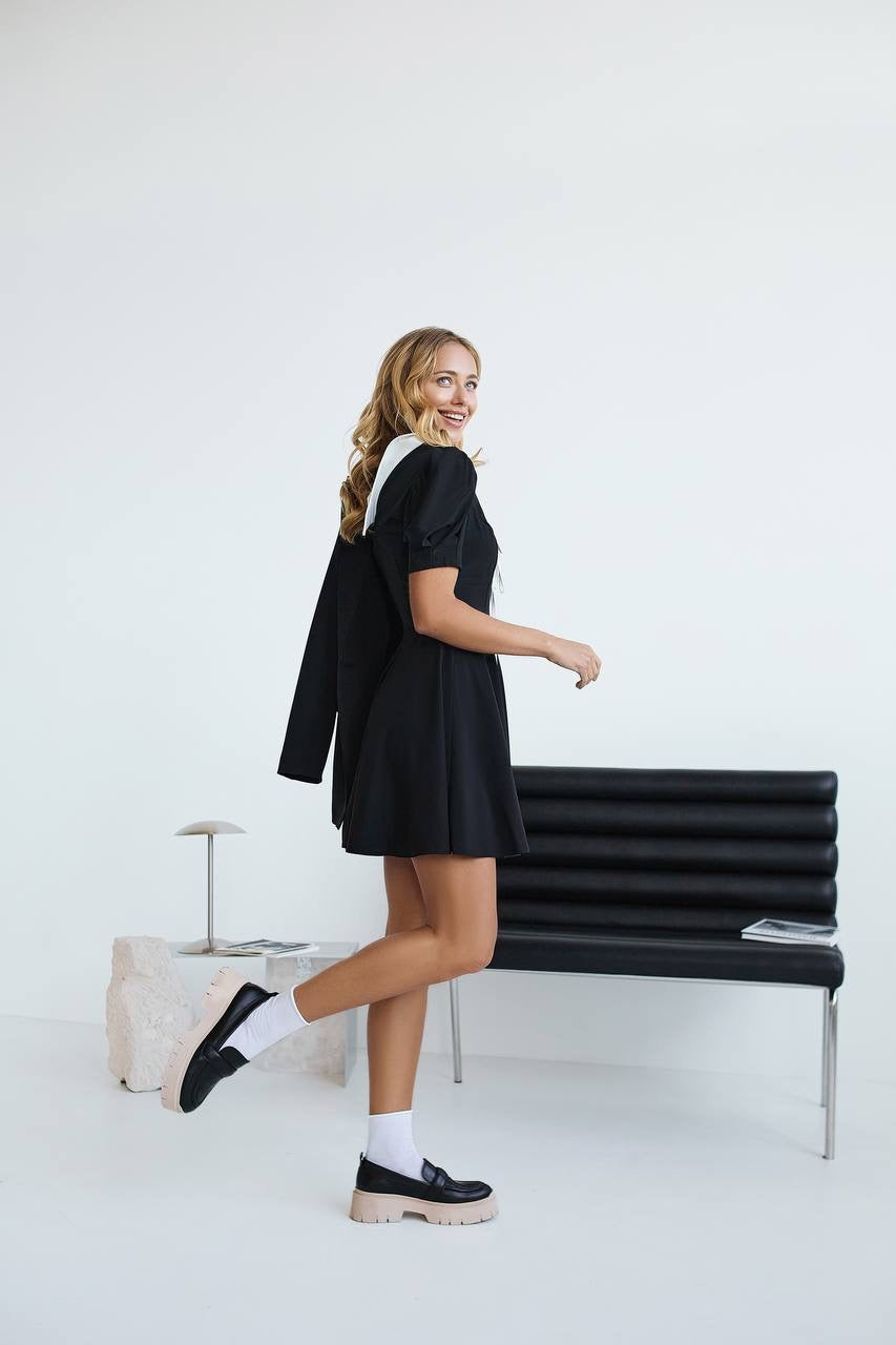Black mini dress "White collar"