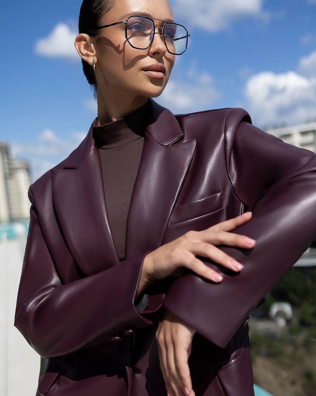 Burgundy eco leather blazer “Atera”