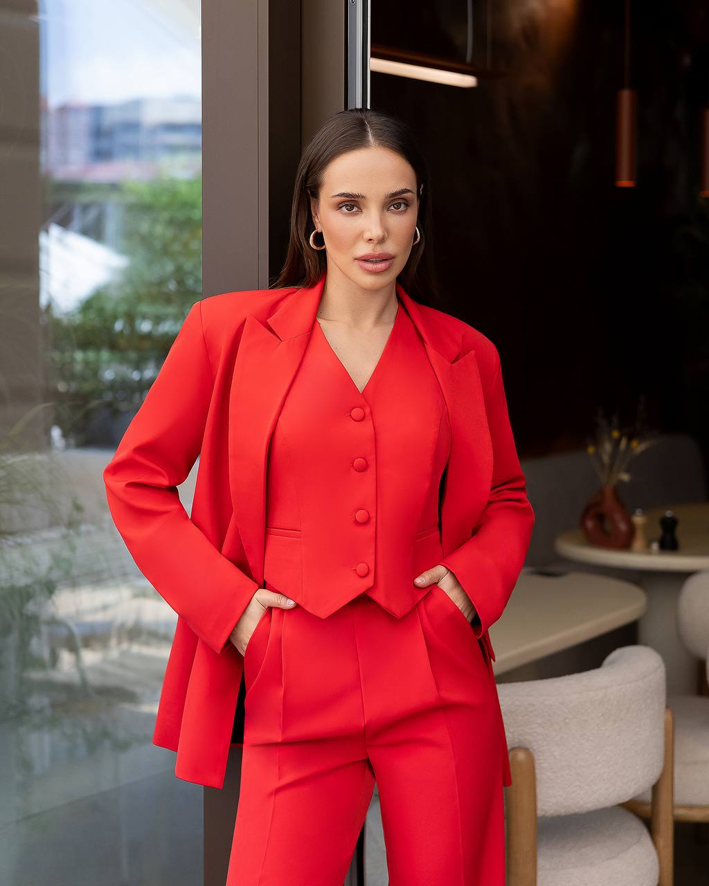 Red three piece suit "Ultra classy"