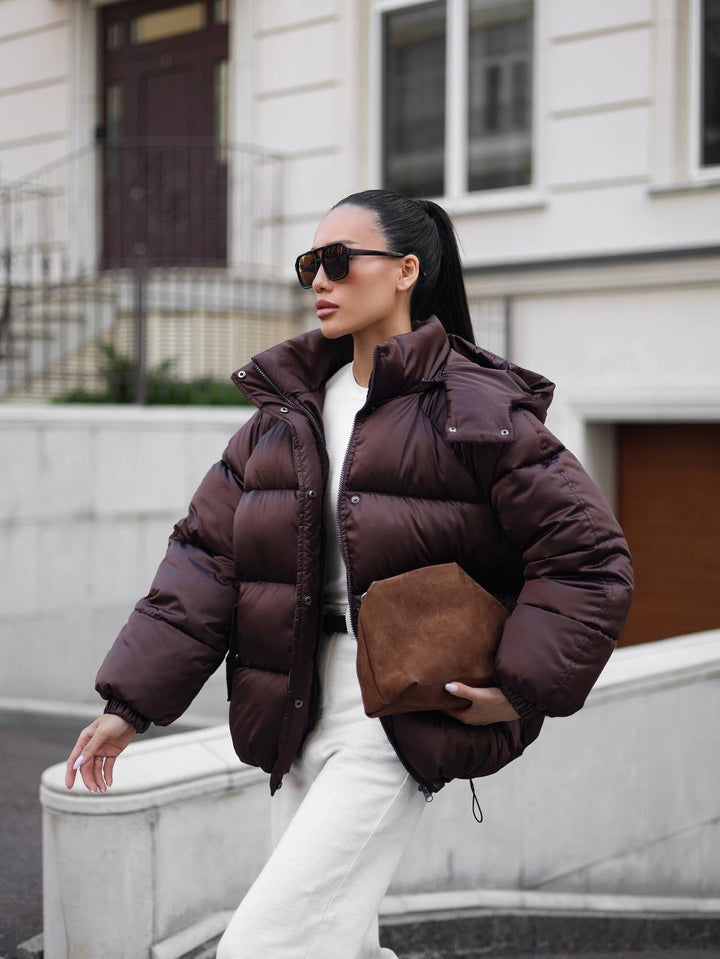 Chocolate color oversized coat “Biteva”