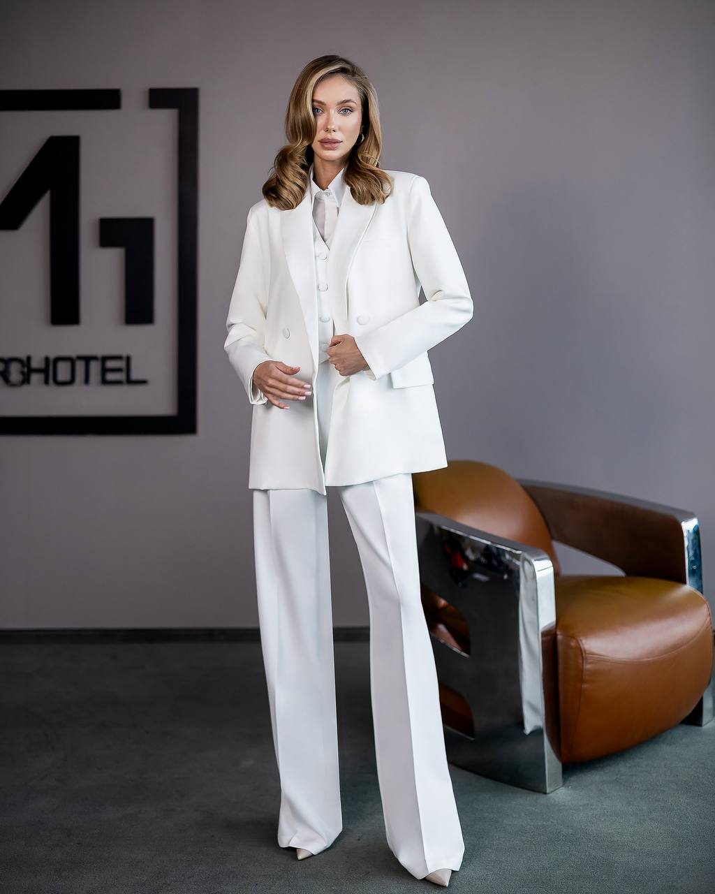 White three piece suit "Ultra classy"