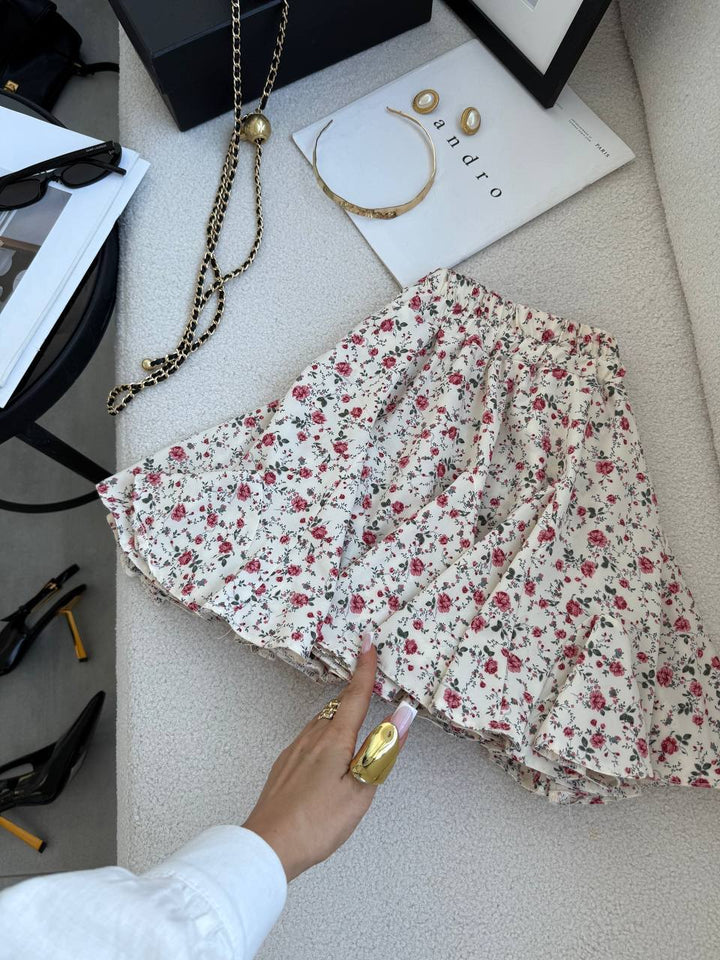 White with red flowers skirt-shorts “Melania”