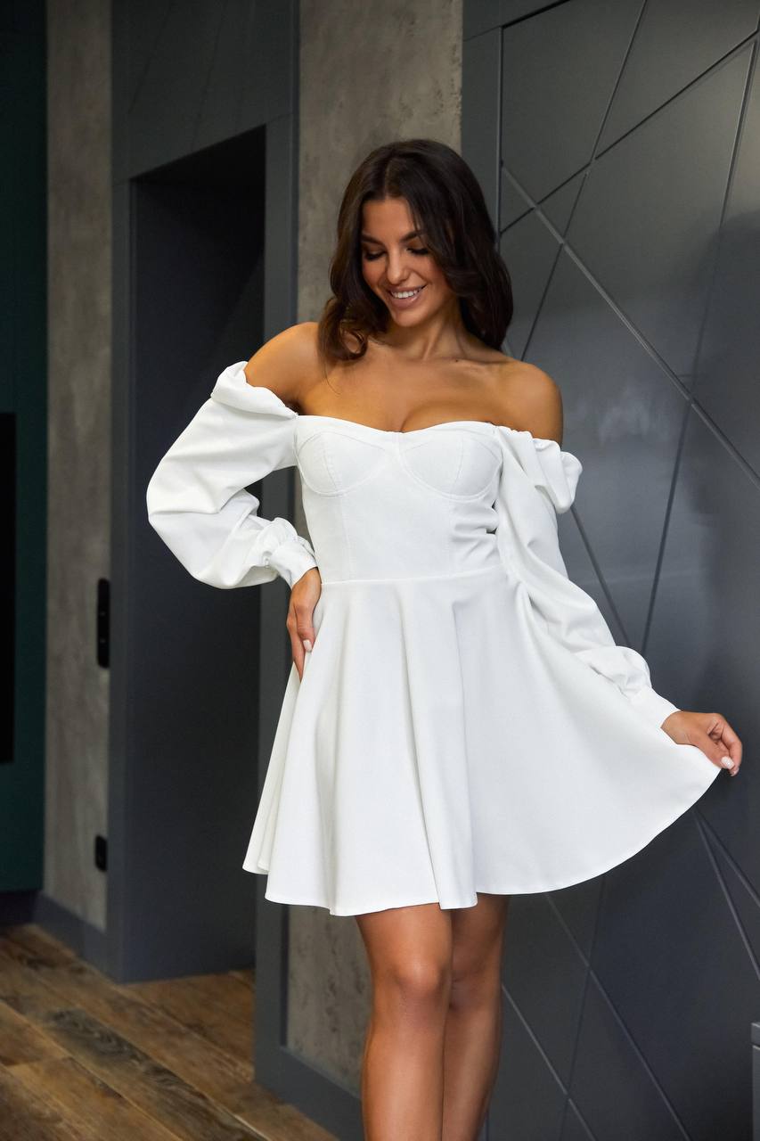 White mini dress "Elastic shoulder"