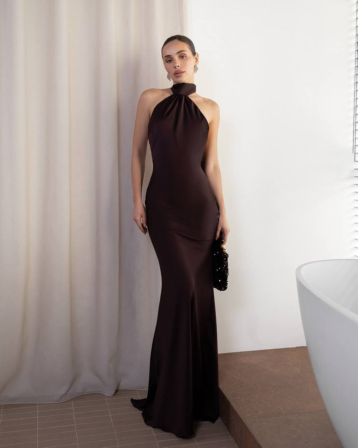 Chocolate color maxi dress “Astina”