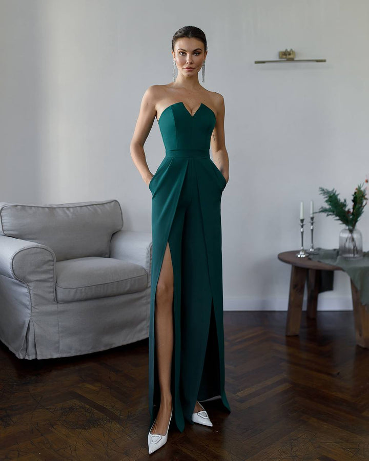Green jumpsuit "Luxe split leg"