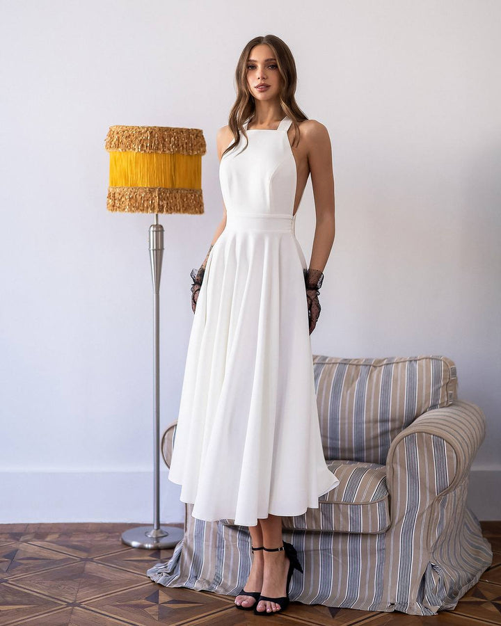 White midi dress "Bow tie back"
