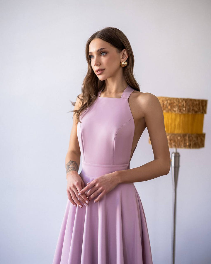 Pink midi dress "Bow tie back"