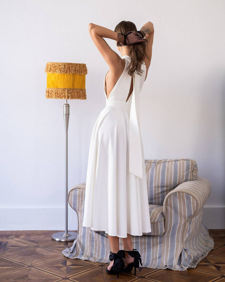 White midi dress "Bow tie back"