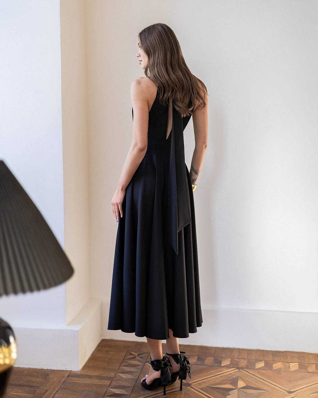 Black midi dress "Bow tie back"