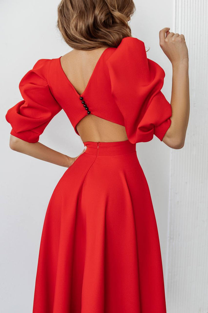 RAUDONA MIDI SUKNELĖ "OPEN BACK PEARL"