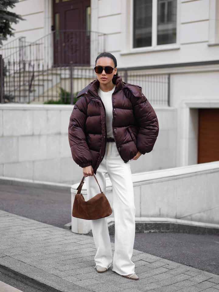 Chocolate color oversized coat “Biteva”