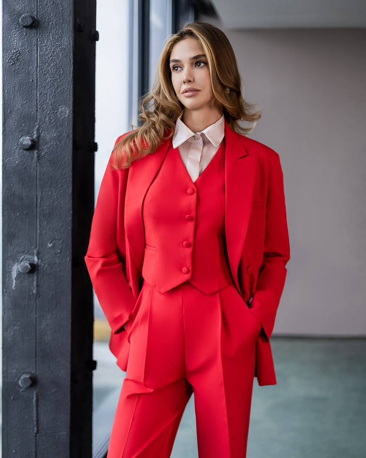 Red three piece suit "Ultra classy"