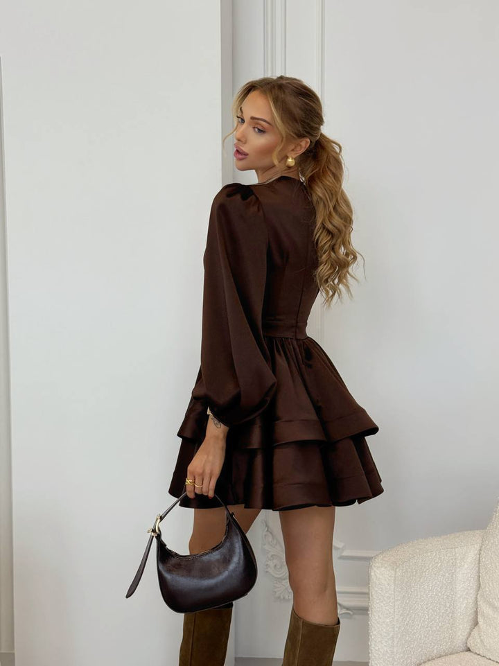 Šokoladinės spalvos mini suknelė „Zafira“