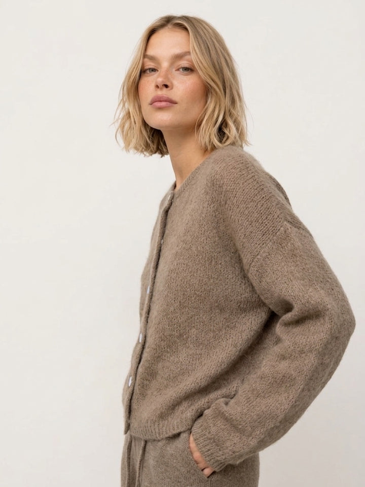 Classic Taupe Mohair-Blend Cardigan