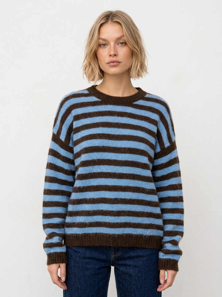 Light Blue Striped Mohair-Blend Sweater