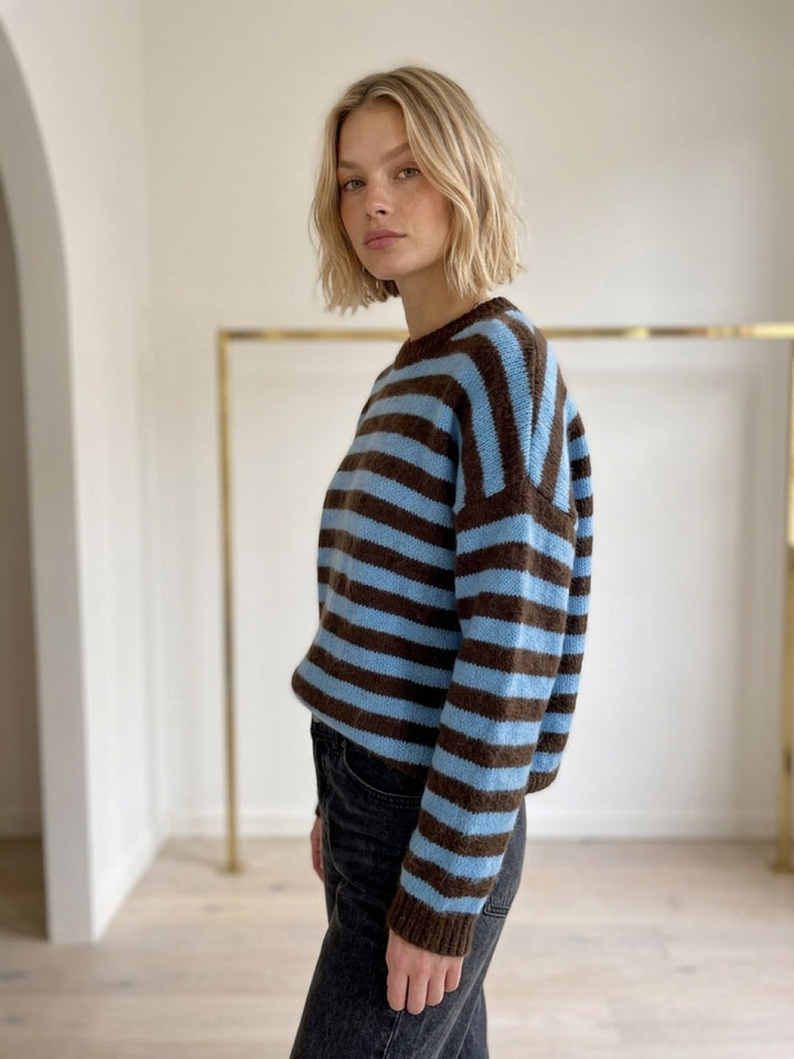 Light Blue Striped Mohair-Blend Sweater