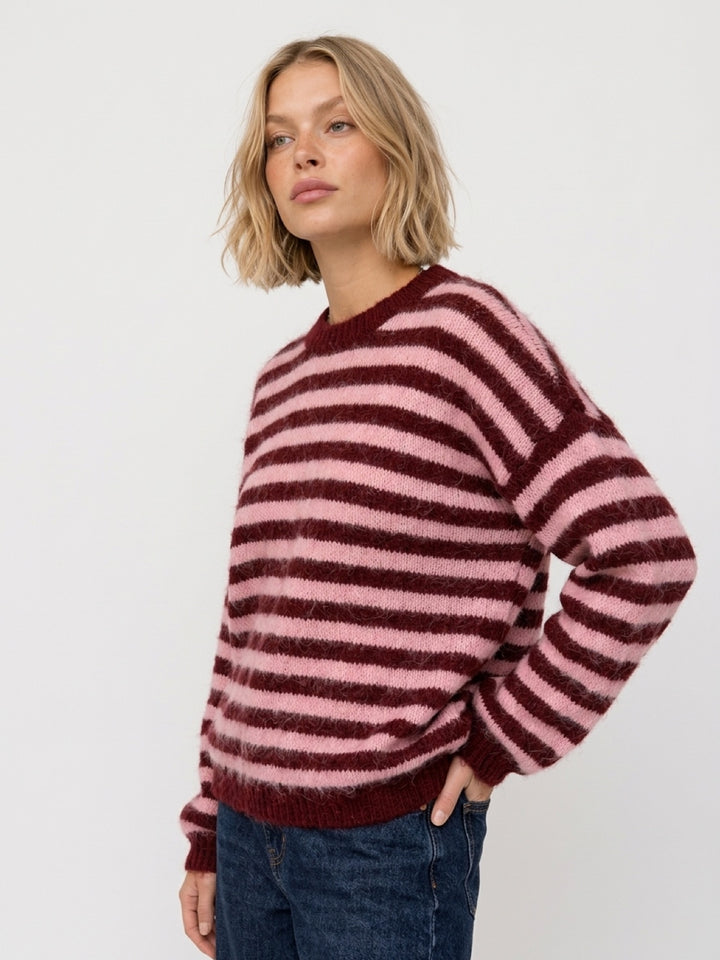Burgundy Striped Mohair-Blend Sweater