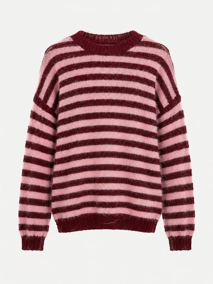 Burgundy Striped Mohair-Blend Sweater