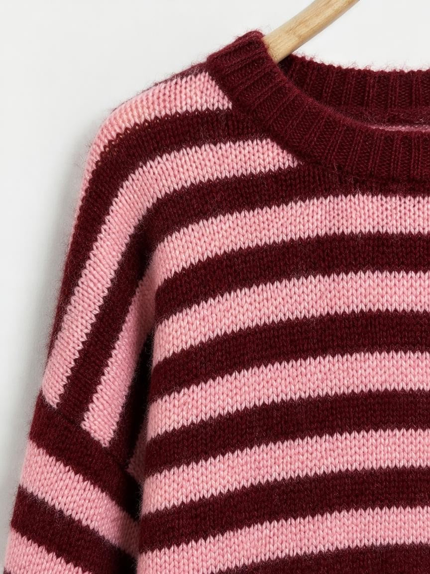 Burgundy Striped Mohair-Blend Sweater