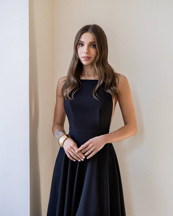 Black midi dress "Bow tie back"