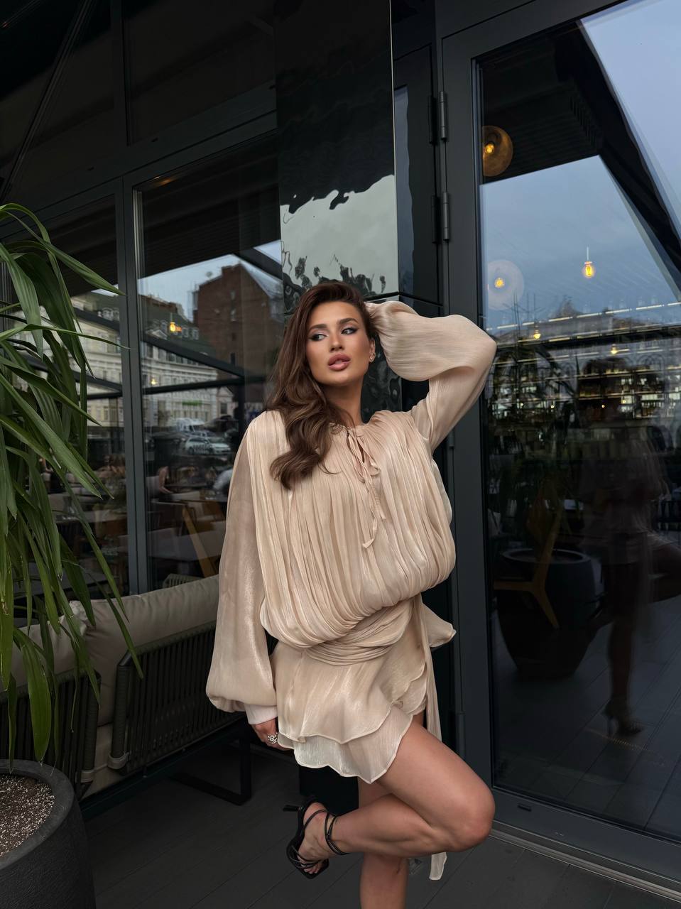 Sand color mini dress “Amora”