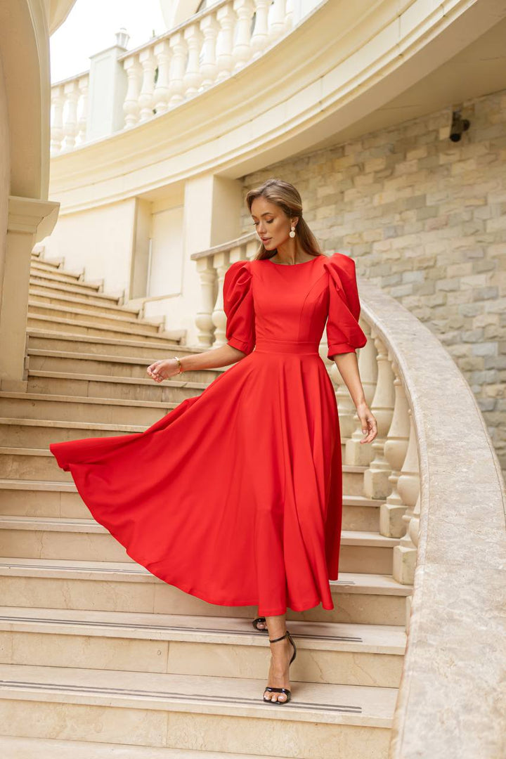RAUDONA MIDI SUKNELĖ "OPEN BACK PEARL"