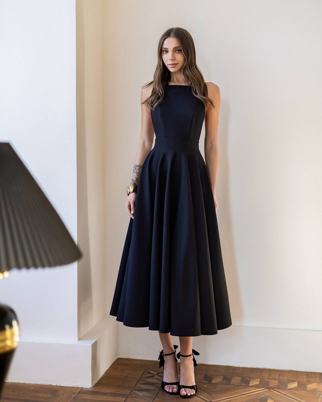 Black midi dress "Bow tie back"